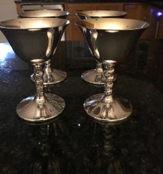 Polished Silver Plated Goblet Set Of 4 Made In Spain Wine Grapevine Stem