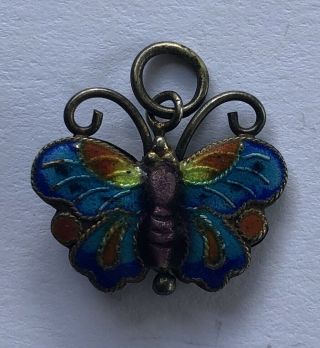 Vintage Butterfly Sterling Silver Enamel Charm Necklace Bracelet Pendant Antique
