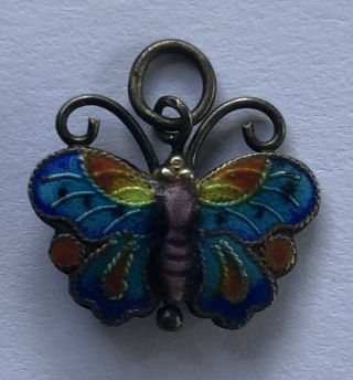 VINTAGE Butterfly Sterling Silver Enamel Charm Necklace Bracelet Pendant Antique 2