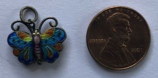 VINTAGE Butterfly Sterling Silver Enamel Charm Necklace Bracelet Pendant Antique 3