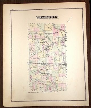 Township Map Of Warminster Pa.  From Scotts Atlas Of Bucks County,  1876