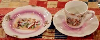 Antique German Miniature 3 Pc Set W/cup & Saucer W/children Accessory For Doll