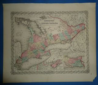 Vintage Circa 1857 Ontario,  Canada Map Old Antique Colton Atlas Map