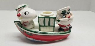 Vintage Holt Howard Santa And Snowman Salt Pepper Shakers On Boat Ss Noel Rare
