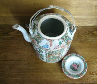 Antique Chinese Famille Rose Porcelain Teapot with Wire Handles 3