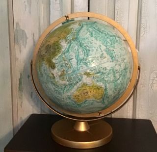 Vintage Replogle World Ocean Series 12 Inch Diameter Globe Twin Axis Metal Stand