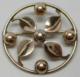 Antique 1/20 12k Gold Art Deco Openwork Flower Circle Designer Brooch Pin - L@@k