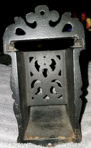 VINTAGE ANTIQUE CAST IRON MATCH BOX HOLDER WALL MOUNTED OLD BLACK 2