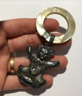 Vintage Sterling Silver Teddy Bear Baby Rattle