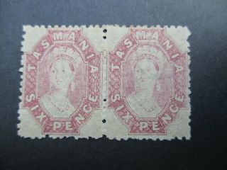 Tasmania Stamps: Chalon Perf Pair - Rare (c22)