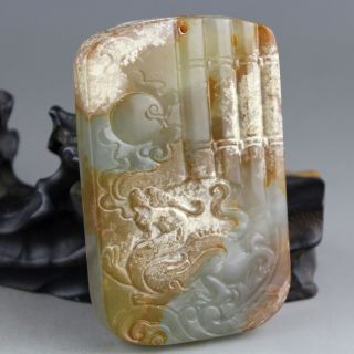 3.  1  Chinese Old Gray Yellow Jade Hand - Carved Dragon Collect Pendant 1380