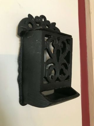Vintage Antique Cast Iron Match Holder Wall Mounted Black