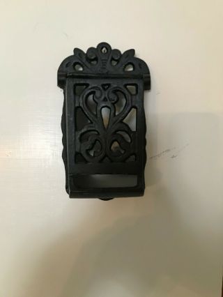 VINTAGE ANTIQUE CAST IRON MATCH HOLDER WALL MOUNTED BLACK 2