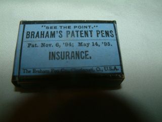 Antique Box Of 13 Braham " S Patent Pens Insurance Pen Nibs