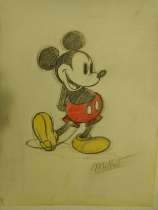 Mickey Mouse Large Antique Drawing Not A Print
