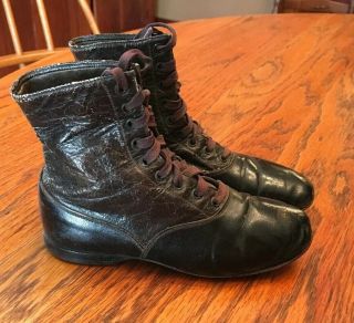 Antique Black Leather Childs Lace Up Shoes/ Boots