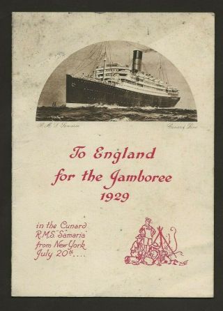 1929 - World Scout Jamboree - Usa Menu 1 - Rms Samaria Cunard - Bsa - Rare