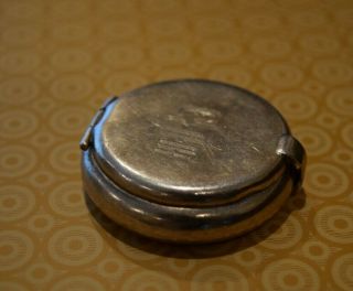 Antique Vintage Sterling Silver Round Stamp Box With Ink Pad.  Rare.  Monogrammed