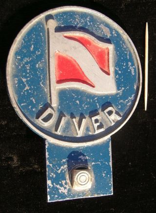 Rare 1950s/70s Scuba Diver W/ Diving Flag License Plate (diver Down Flag) Topper