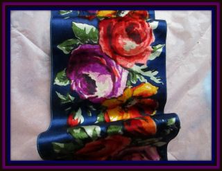 Rare Heavenly Soft Antique French Pure Silk Velvet Vivid Rose Flower Ribbon Trim