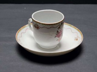 Antique Chinese Export Porcelain Cup & Saucer Set,  Flowers,  18th Century