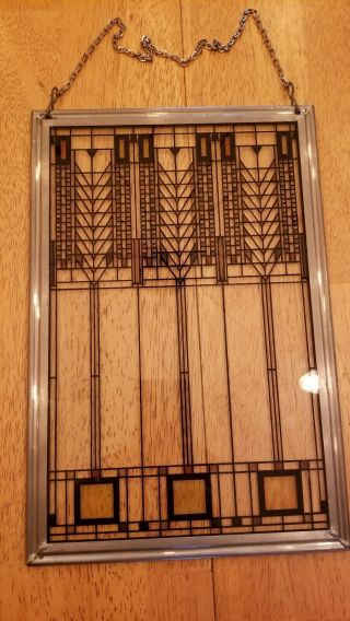 Vintage Frank Lloyd Wright Geometric Stained Glass Panel Design