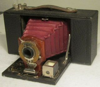 1904 - 07 Antique Kodak No.  2 Folding Brownie Model A With Maroon Bellows & Case