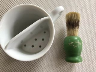 Vintage Antique Mustache Cup With Ever - Ready Set - In - Rubber Shaving Brush