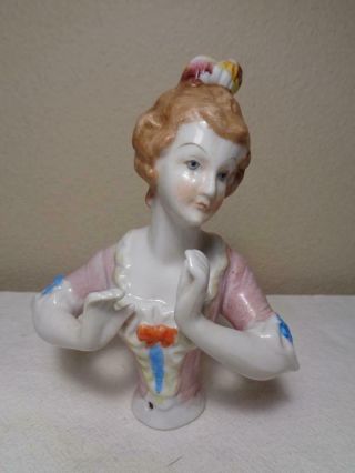 5 " Victorian Unmarked Porcelain Pin Cushion Half Doll Arms Away