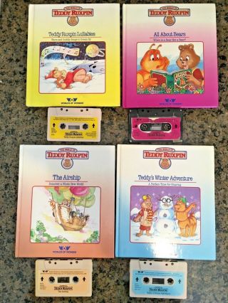 4 Vintage Teddy Ruxpin Books And Cassette Tapes,  Pajamas &