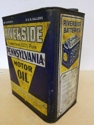 Vintage Rare 2 Gallon Montgomery Wards Riverside Motor Oil Can Barn Find Sign