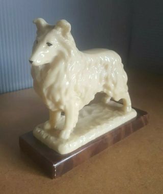 Vintage Rare Art Deco Resin Collie Dog On A Marble Base (lassy)