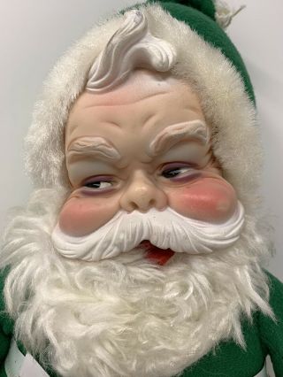 Rare Vintage 16” Rushton Plush Rubber Face Green Santa MCM Christmas 2