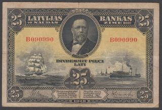 1928 Latvia 25 Lati Rare Serial Number B090990