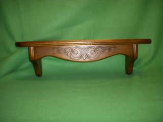 Vintage All - Wood Wall Shelf W/ Carved Front & Plate Groove.  21 " Long X 6 3/4 " W