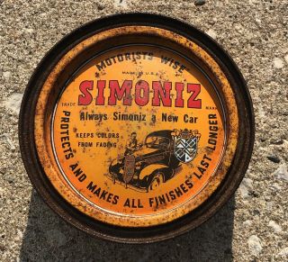 Antique Simoniz Vintage Car Cleaner Polish Wax Tin Litho Gas Oil Station
