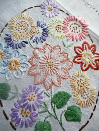Vintage Tablecloth - Hand Embroidered With Flowers