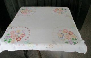 VINTAGE TABLECLOTH - HAND EMBROIDERED with FLOWERS 2