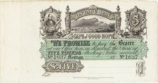 5 Pounds Aunc Banknote From British South Africa 1850 