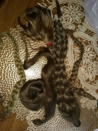 Antique Real Human Hair Braids And Extensions For Antique Dolls