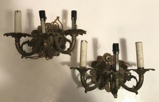 Antique Triple Socket Brass Electric Wall Sconce Spain? 1970s