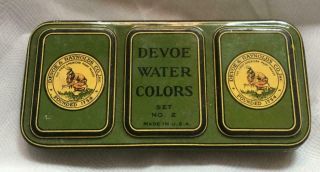 Antique Devoe & Raynolds Water Colors Tin No.  2 Small Size Rare