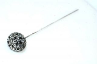 Antique Sterling Silver Pierced Floral Ball Hat Pin Hatpin