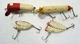 Group Of 4 United States Folk Art Hand Made Plug Fishing Lures,  Ca.  40 