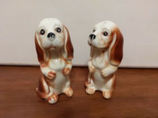 Vintage Standing Dog Salt & Pepper Shakers Handpainted Made In Japan Rare