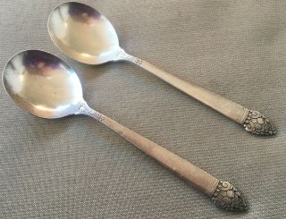 2 Round Bowl Gumbo Soup Spoons King Cedric Oneida Community Silverplate 1933
