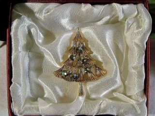 RARE Vintage Signed MYLU Gold AB Rhinestone Christmas Tree Holiday Brooch Pin 2