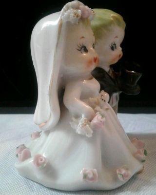 Cute Vintage Lefton bride & groom cake topper figurine bell porcelain 2.  5 