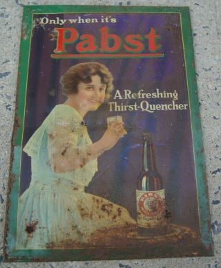 Pabst Beer Toc Sign Pre Prohibition 1910s Rare Women & Labeled Bottle Milwaukee
