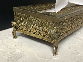 Vintage Gold Gilt Hollywood Cherubs Tissue Kleenex Holder Cover Antique Filigree